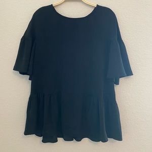 Ann Taylor Mixed Media Black Peplum Top • Large